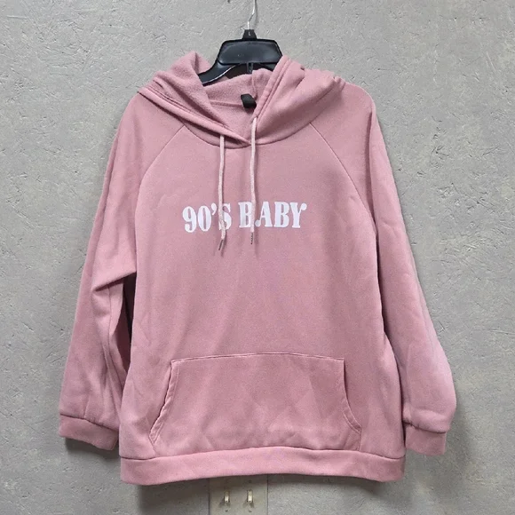 SHEIN 90's Baby Plus Dusty Pink Hoodie With Kangaroo Pocket Xxl - Picture 2 of 5